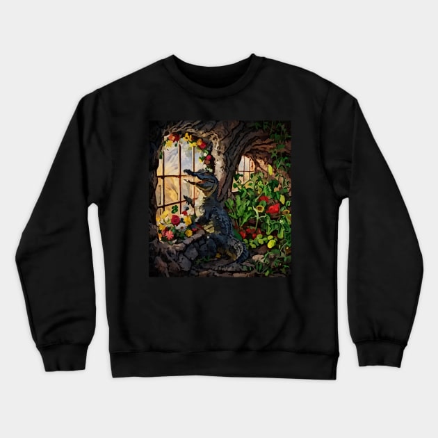 watercolor alligator with garden and mixed flowers Crewneck Sweatshirt by Catbrat